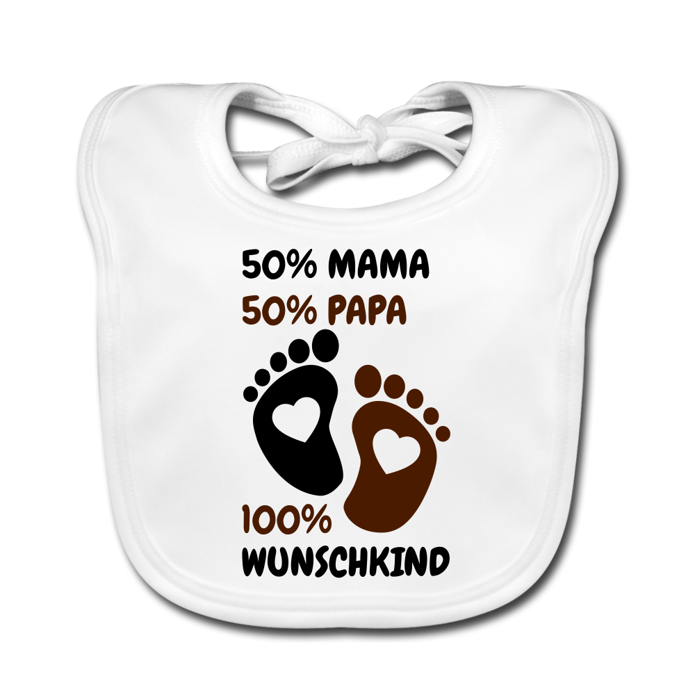 Baby Bio-Lätzchen 50 % Mama 50 % Papa Wunschkind - Weiß