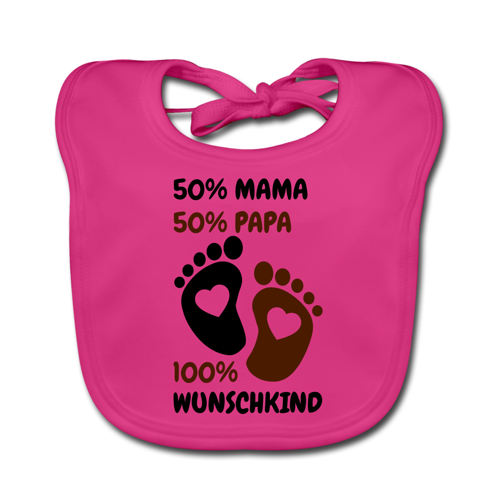 Baby Bio-Lätzchen 50 % Mama 50 % Papa Wunschkind - Fuchsia