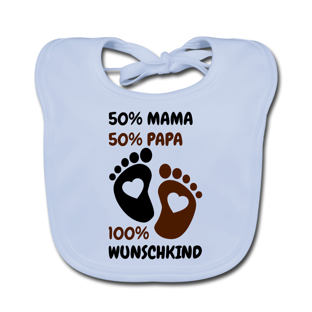 Baby Bio-Lätzchen 50 % Mama 50 % Papa Wunschkind - sky Blue