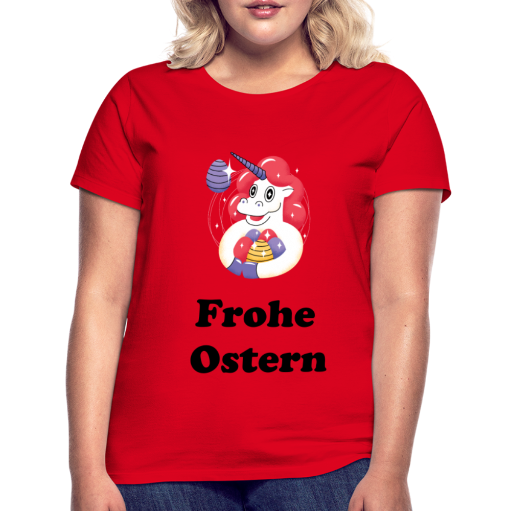 Damen - Frauen T-Shirt Frohe Ostern - Rot