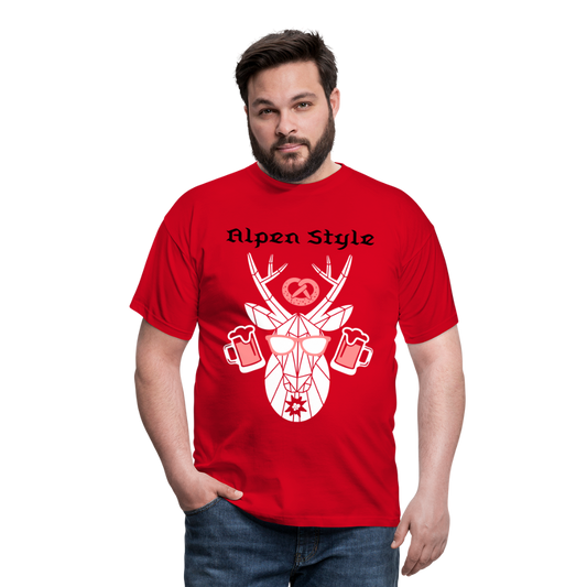 Herren - Männer T-Shirt bayrisch Alpen Style rot - Rot