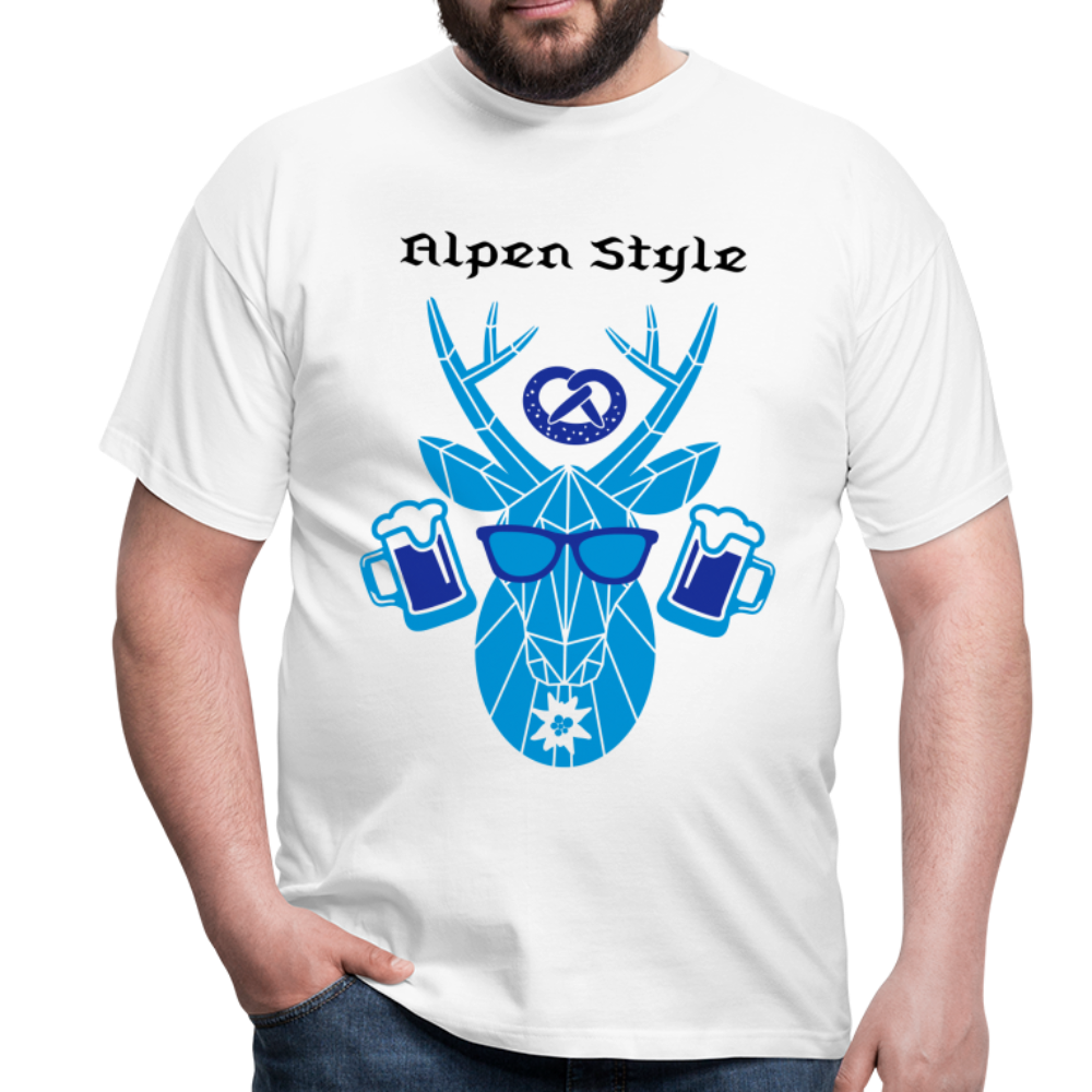 Herren - Männer T-Shirt bayrisch Alpen Style blau - Weiß