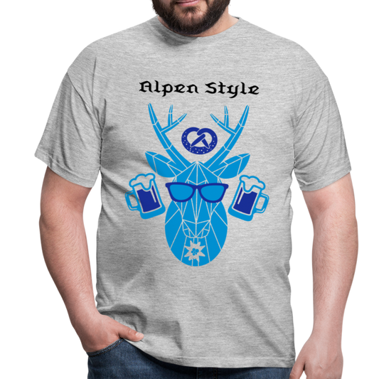 Herren - Männer T-Shirt bayrisch Alpen Style blau - Grau meliert