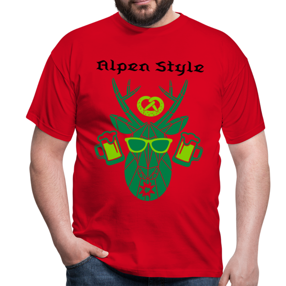 Herren - Männer T-Shirt bayrisch Alpen Style grün - Rot