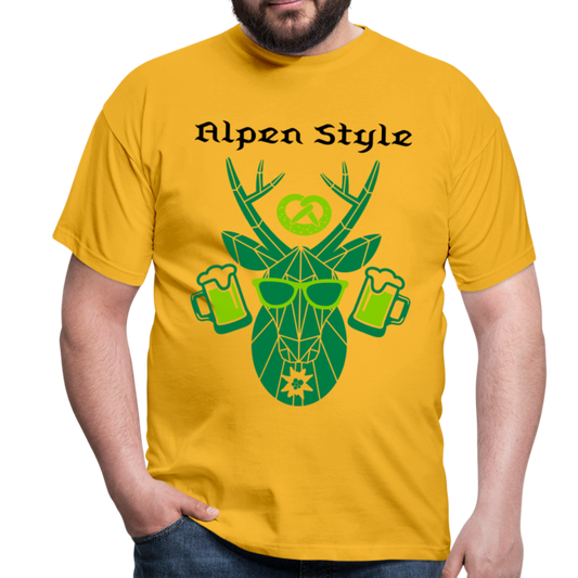 Herren - Männer T-Shirt bayrisch Alpen Style grün - Gelb