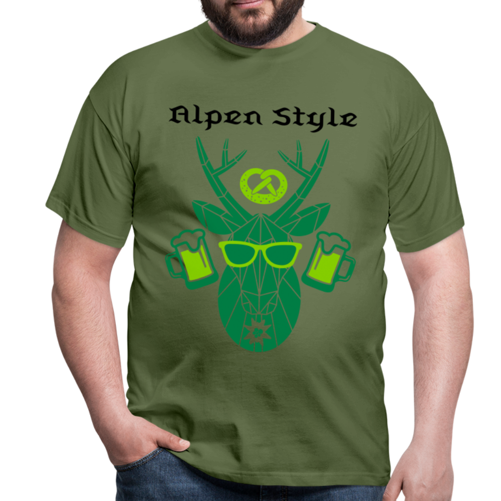 Herren - Männer T-Shirt bayrisch Alpen Style grün - Militärgrün