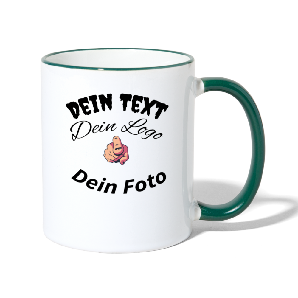 Tasse zweifarbig   nach Wunsch selbst gestalten - Weiß/Dunkelgrün