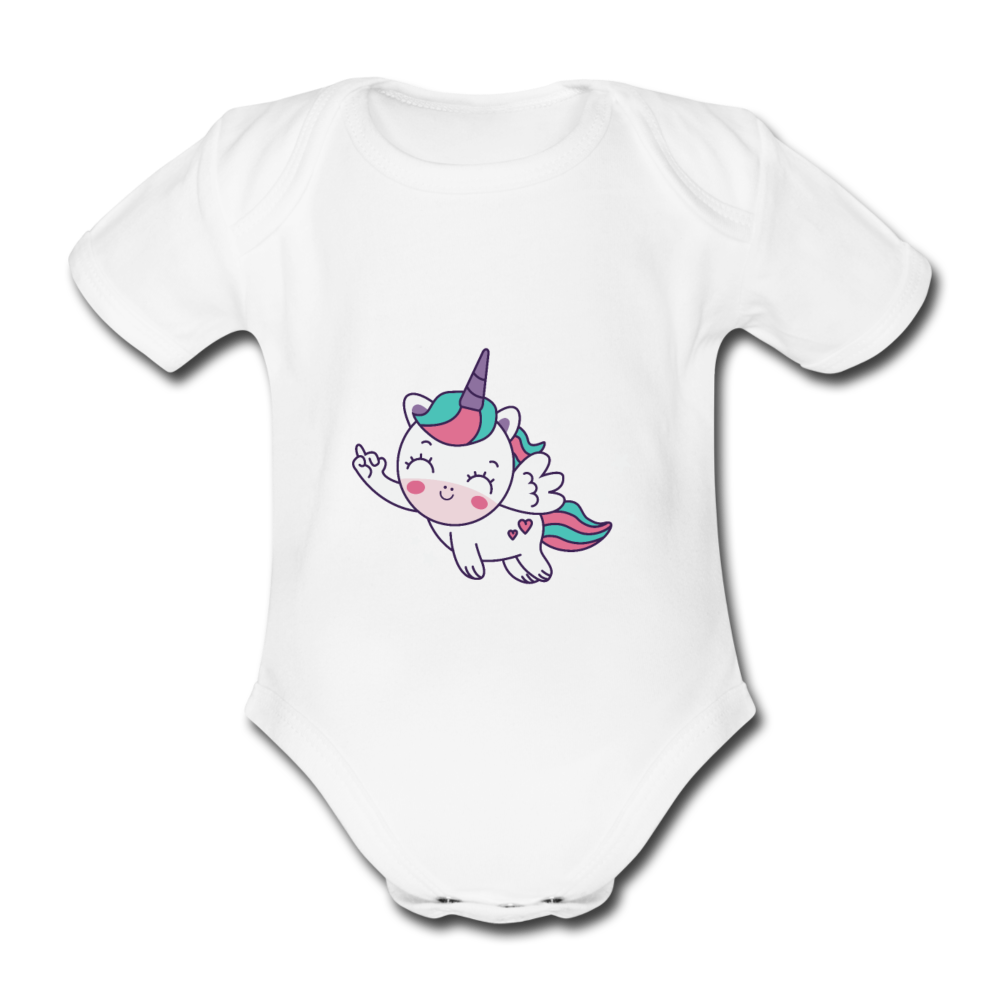 Baby Bio-Kurzarm-Body Einhorn Unicorn fliegend - Weiß