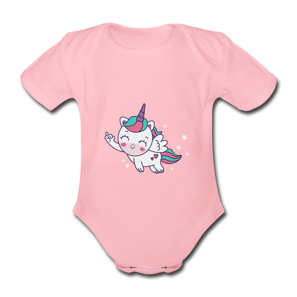 Baby Bio-Kurzarm-Body Einhorn Unicorn fliegend - Hellrosa