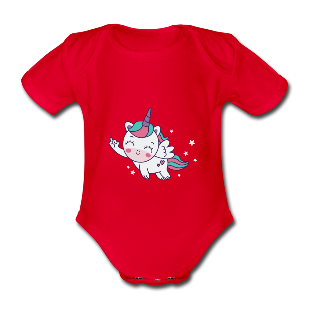Baby Bio-Kurzarm-Body Einhorn Unicorn fliegend - Rot