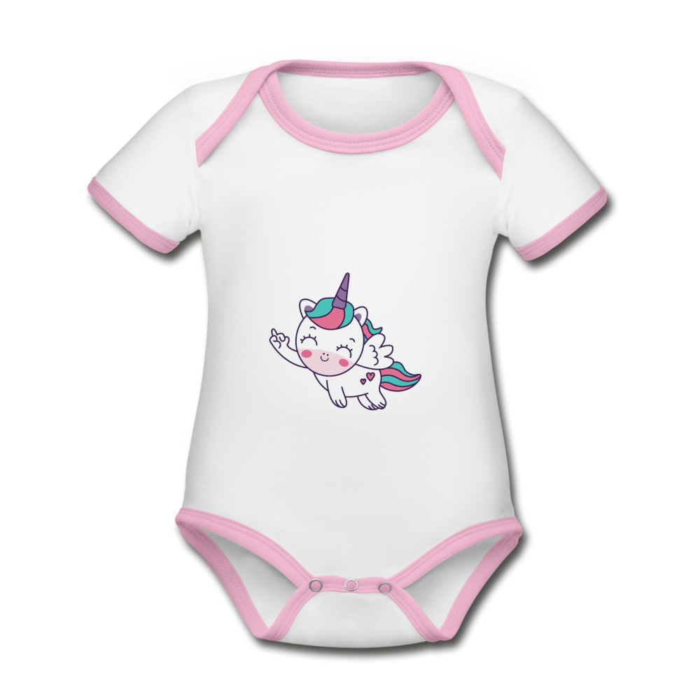 Baby Bio-Kurzarm-Kontrastbody Einhorn Unicorn fliegend - Weiß/Rose