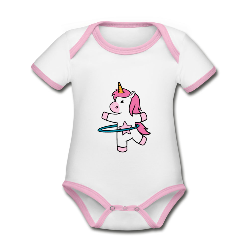 Baby Bio-Kurzarm-Kontrastbody Hula Einhorn Unicorn - Weiß/Rose