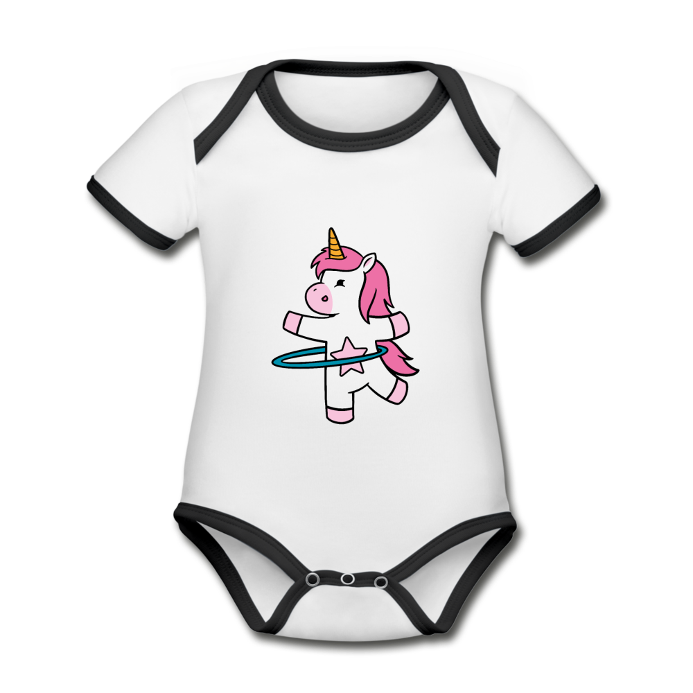 Baby Bio-Kurzarm-Kontrastbody Hula Einhorn Unicorn - Weiß/Schwarz