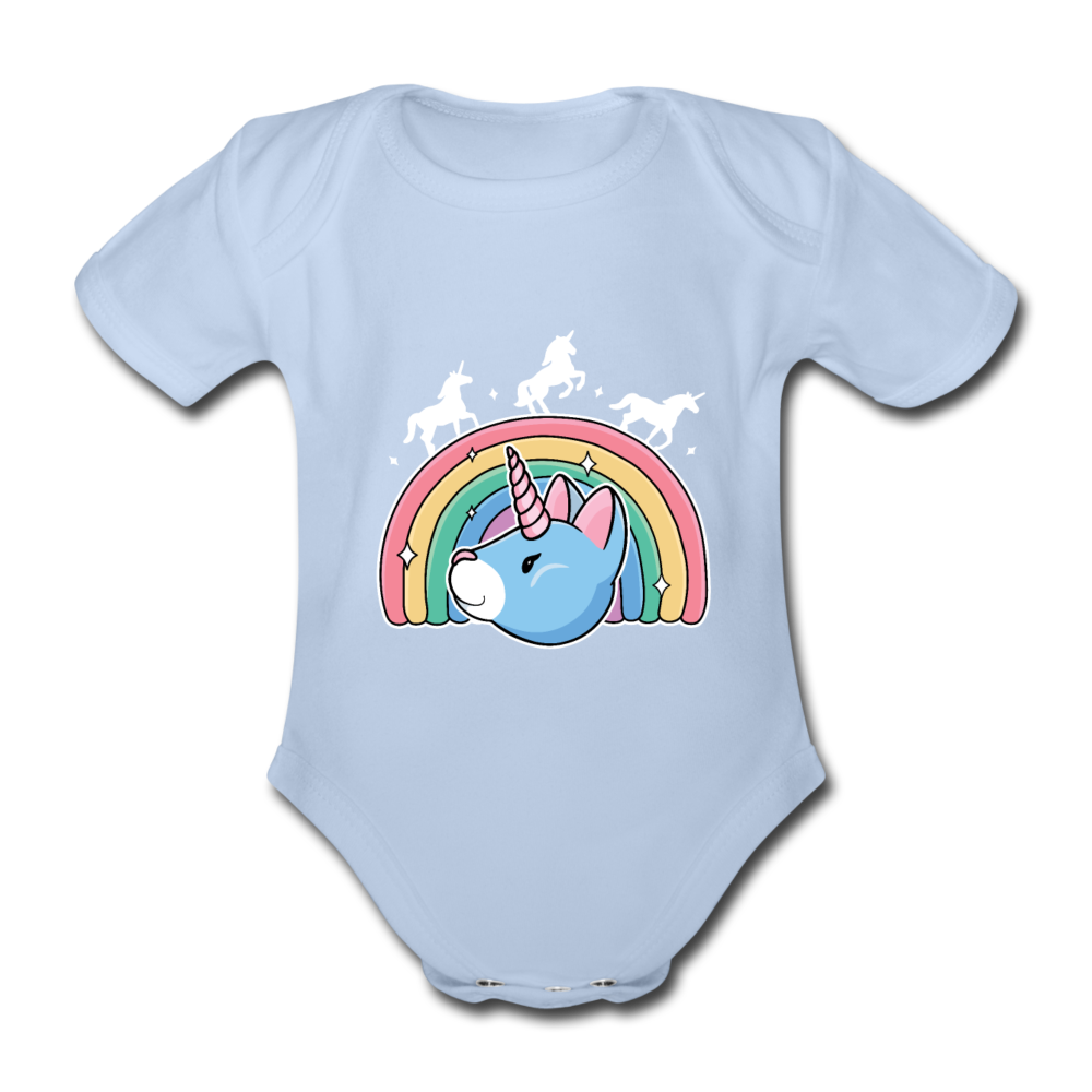 Baby Bio-Kurzarm-Body Regenbogen Einhorn Unicorn Katze - Sky