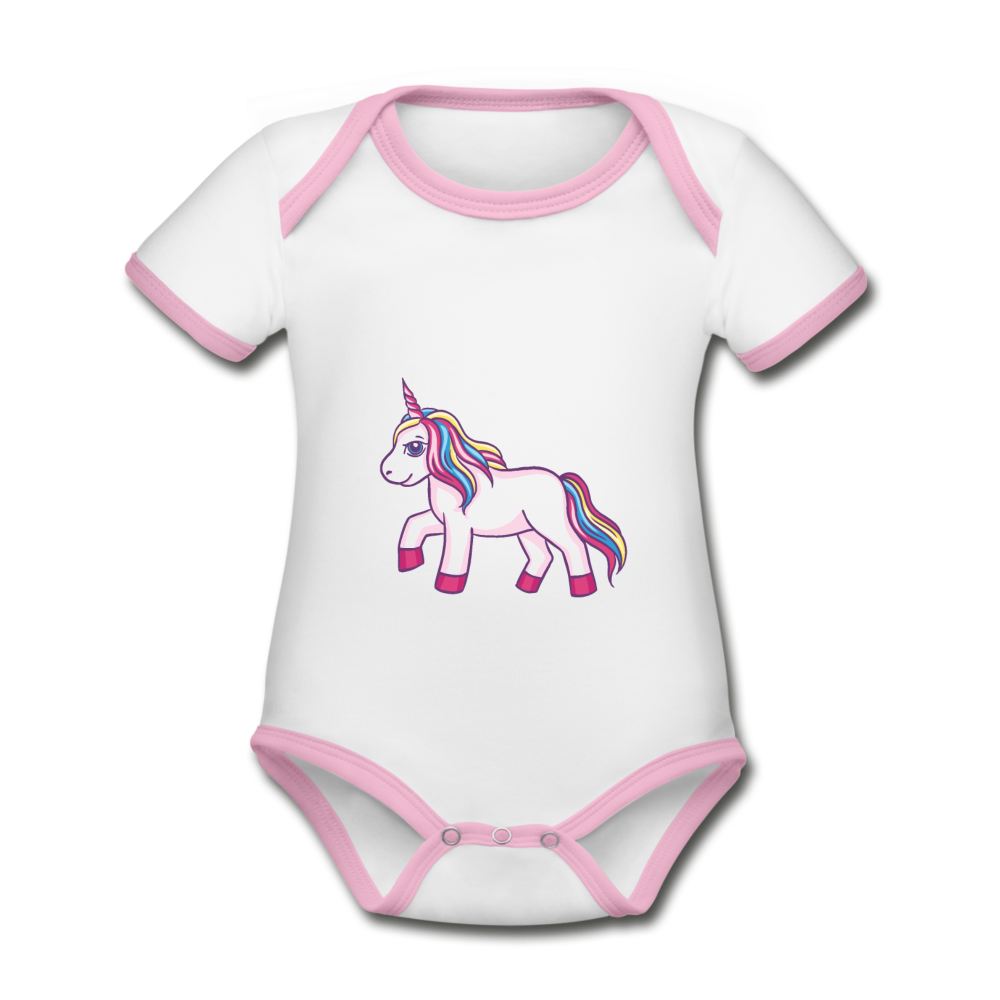 Baby Bio-Kurzarm-Kontrastbody  Einhorn Unicorn - Weiß/Rose