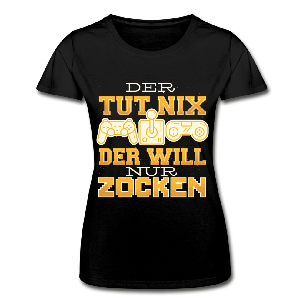 Frauen-T-Shirt von Fruit of the Loom Der tut nix der will nur zocken - Schwarz