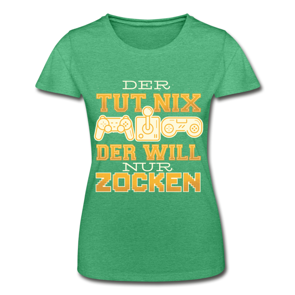 Frauen-T-Shirt von Fruit of the Loom Der tut nix der will nur zocken - Grün meliert
