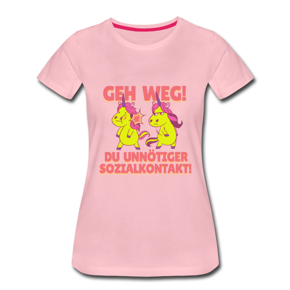 Damen Frauen Premium T-Shirt Spruch Geh weg Du unnötiger Sozialkontakt - Hellrosa