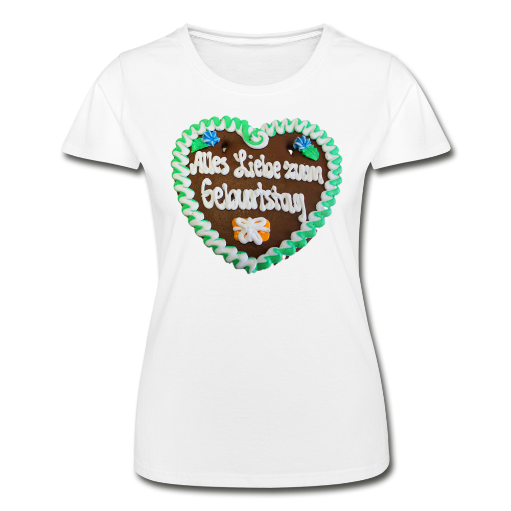 Damen Frauen-T-Shirt von Fruit of the Loom Lebkuchenherz Alles Liebe zum Geburtstag - Weiß