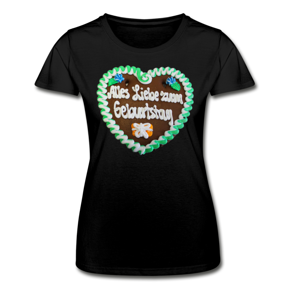 Damen Frauen-T-Shirt von Fruit of the Loom Lebkuchenherz Alles Liebe zum Geburtstag - Schwarz