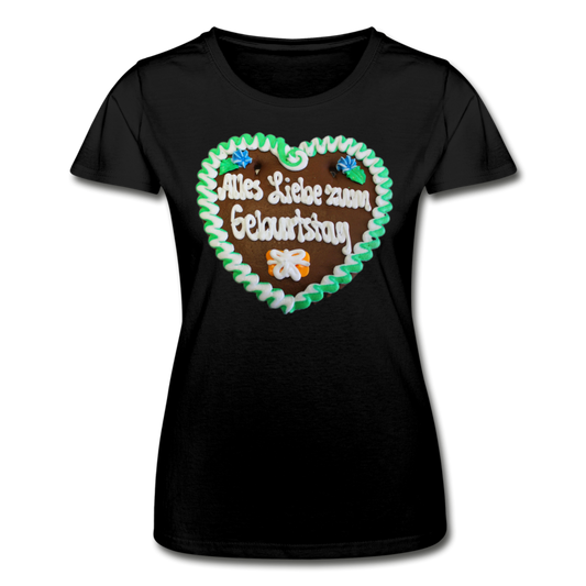 Damen Frauen-T-Shirt von Fruit of the Loom Lebkuchenherz Alles Liebe zum Geburtstag - Schwarz