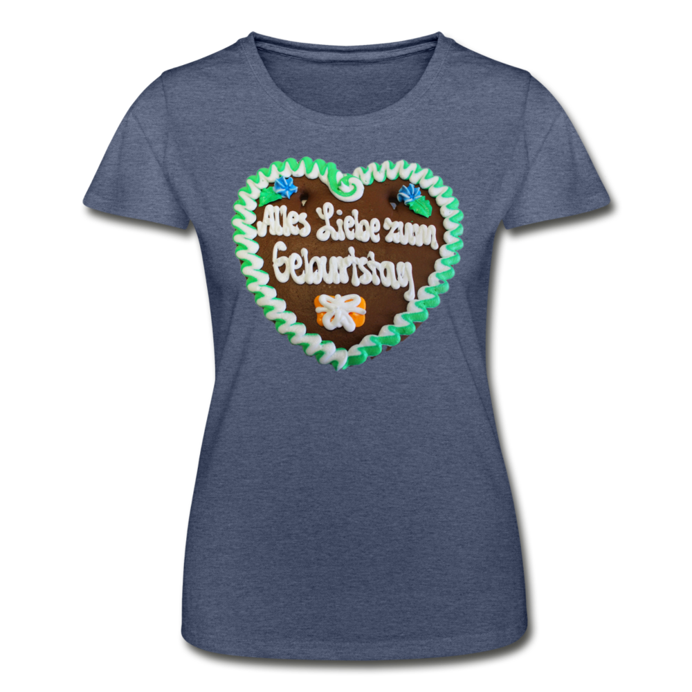 Damen Frauen-T-Shirt von Fruit of the Loom Lebkuchenherz Alles Liebe zum Geburtstag - Navy meliert