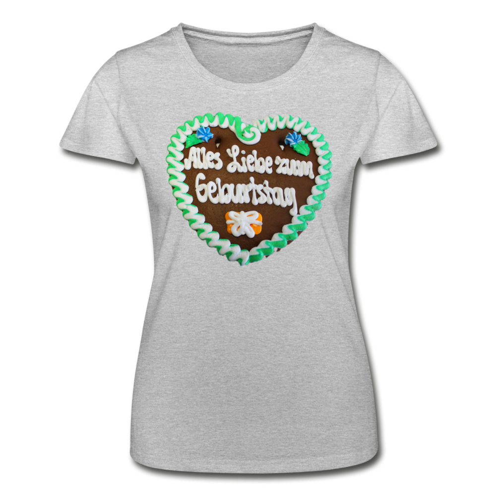 Damen Frauen-T-Shirt von Fruit of the Loom Lebkuchenherz Alles Liebe zum Geburtstag - Grau meliert