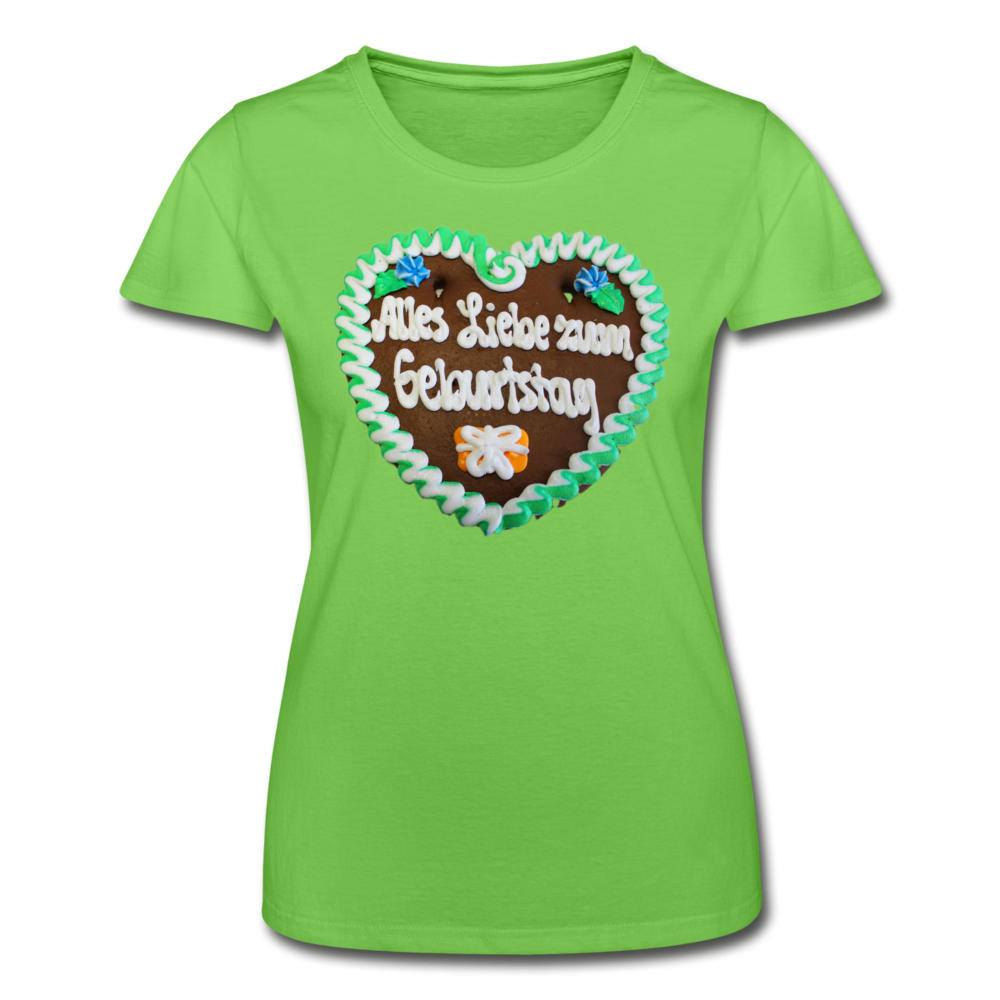 Damen Frauen-T-Shirt von Fruit of the Loom Lebkuchenherz Alles Liebe zum Geburtstag - Hellgrün