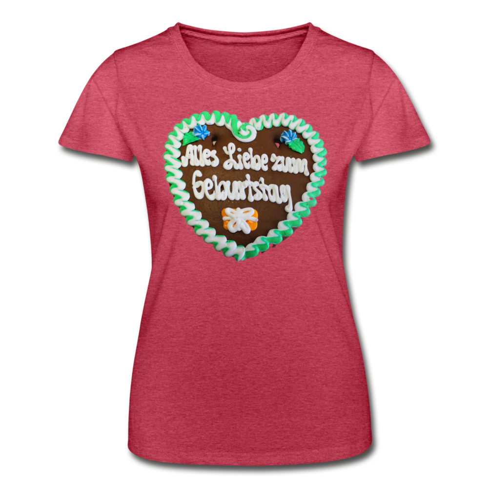 Damen Frauen-T-Shirt von Fruit of the Loom Lebkuchenherz Alles Liebe zum Geburtstag - Rot meliert