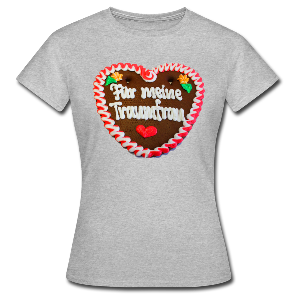 Damen - Frauen T-Shirt Lebkuchenherz Für meine Traumfrau - Grau meliert