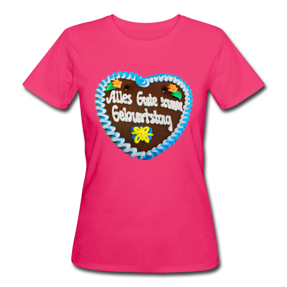 Damen - Frauen Bio-T-Shirt Lebkuchenherz Alles Gute zum Geburtstag - Neon Pink