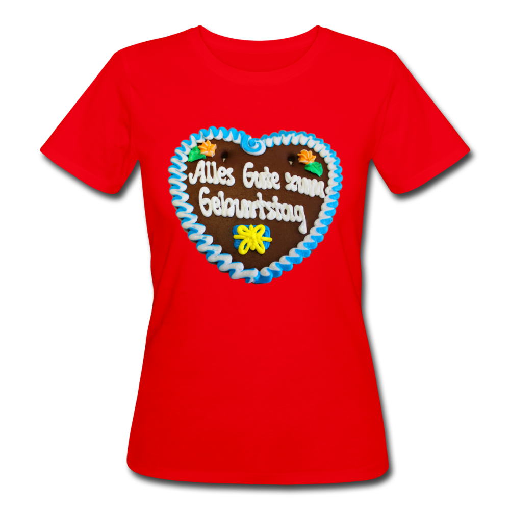 Damen - Frauen Bio-T-Shirt Lebkuchenherz Alles Gute zum Geburtstag - Rot