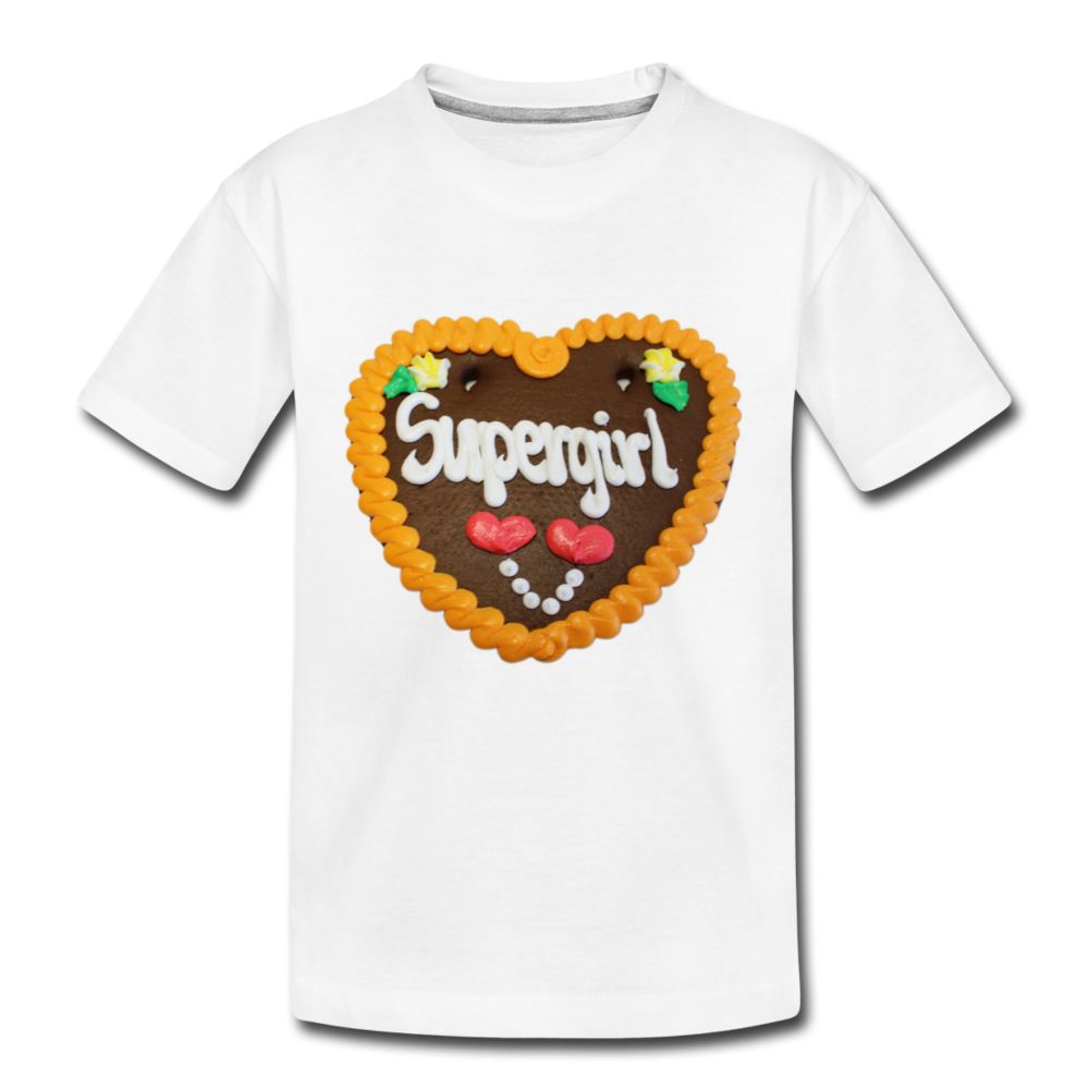 Kinder Premium T-Shirt Lebkuchenherz Supergirl - Weiß