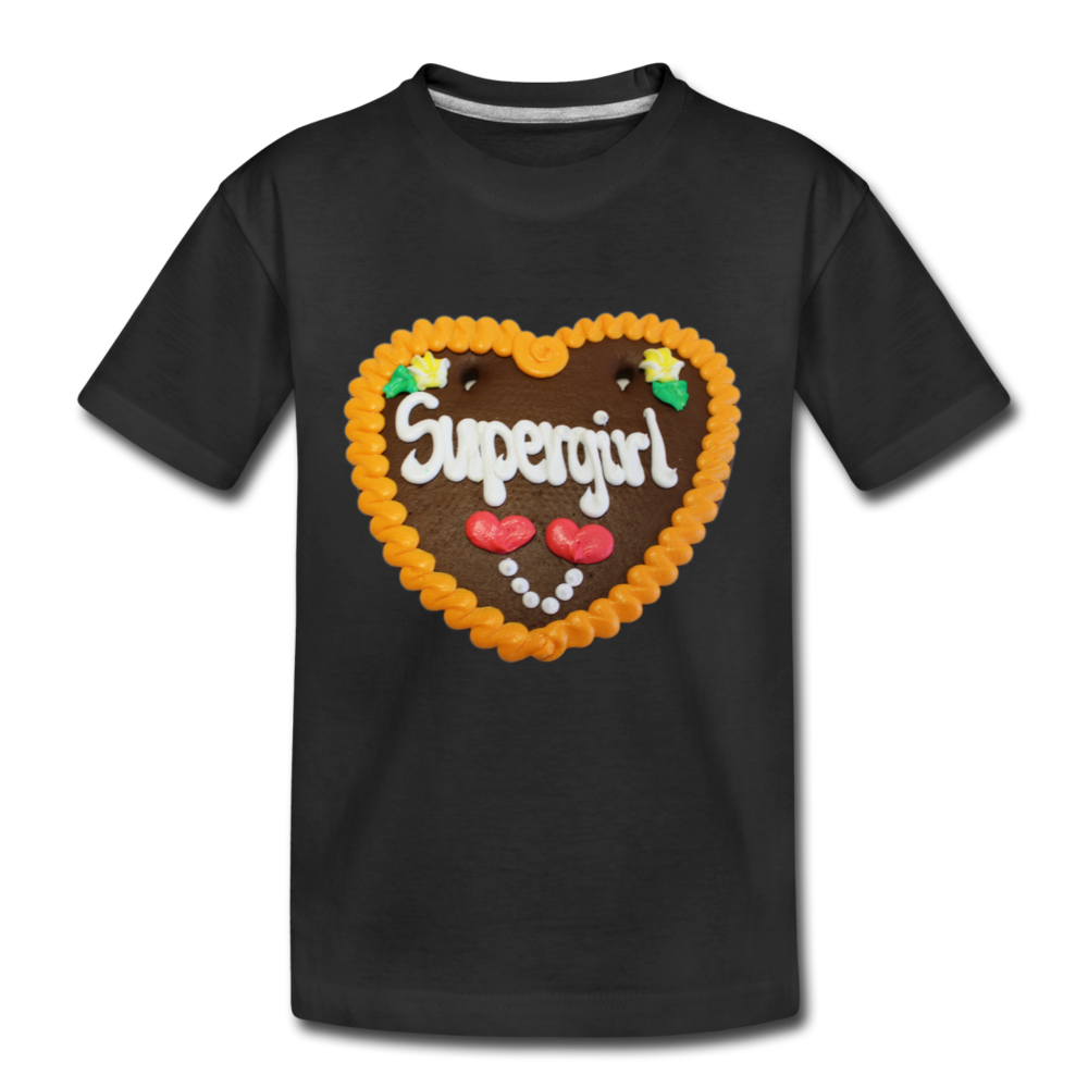 Kinder Premium T-Shirt Lebkuchenherz Supergirl - Schwarz