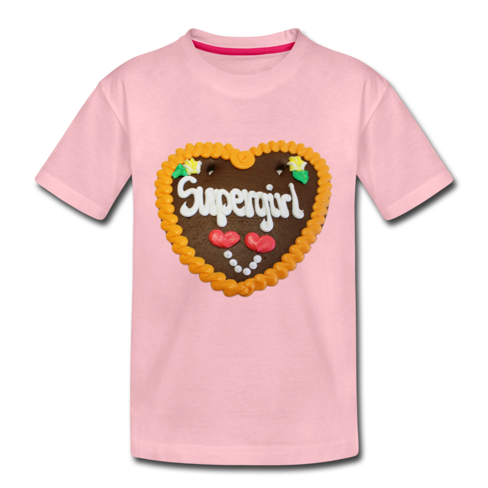 Kinder Premium T-Shirt Lebkuchenherz Supergirl - Hellrosa