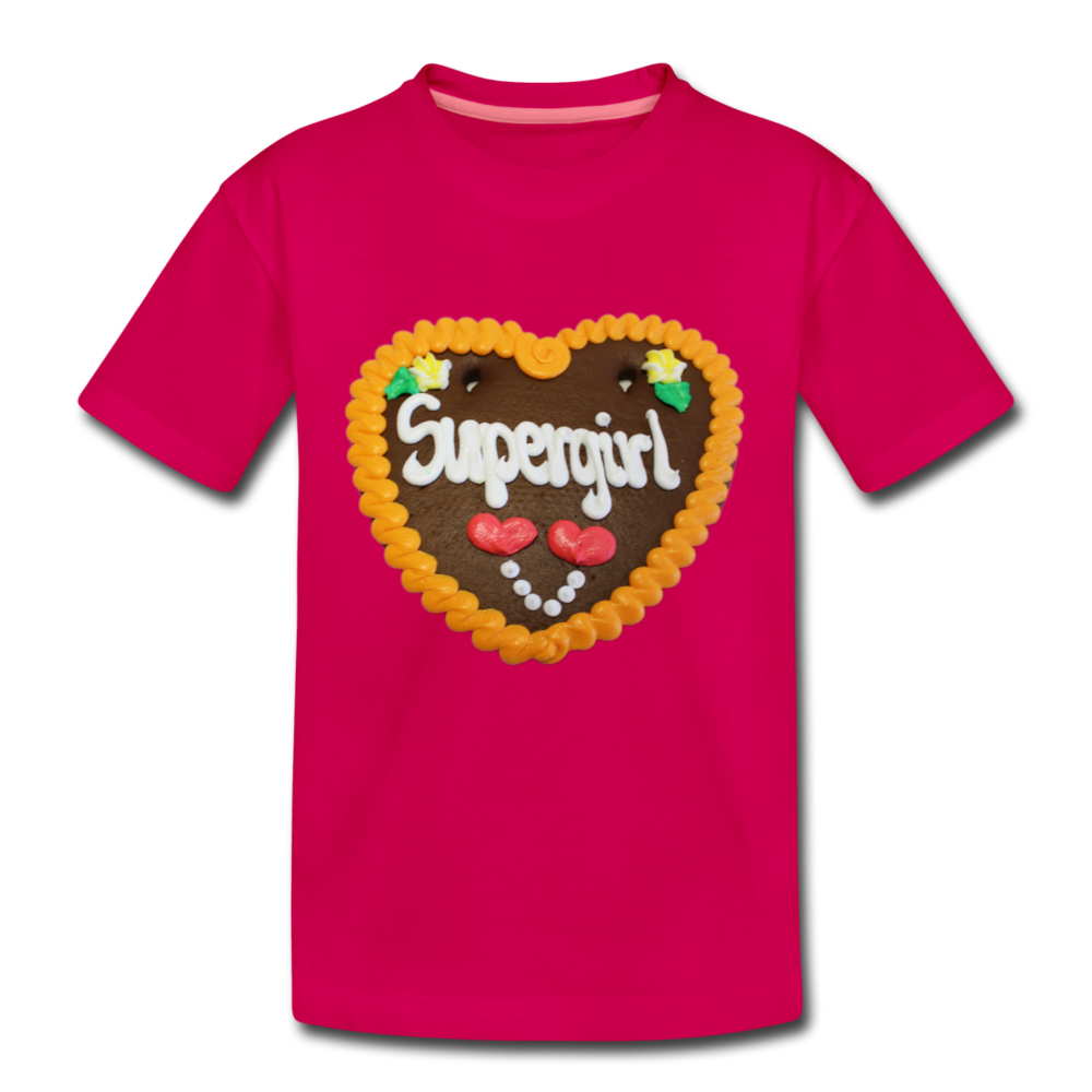 Kinder Premium T-Shirt Lebkuchenherz Supergirl - dunkles Pink