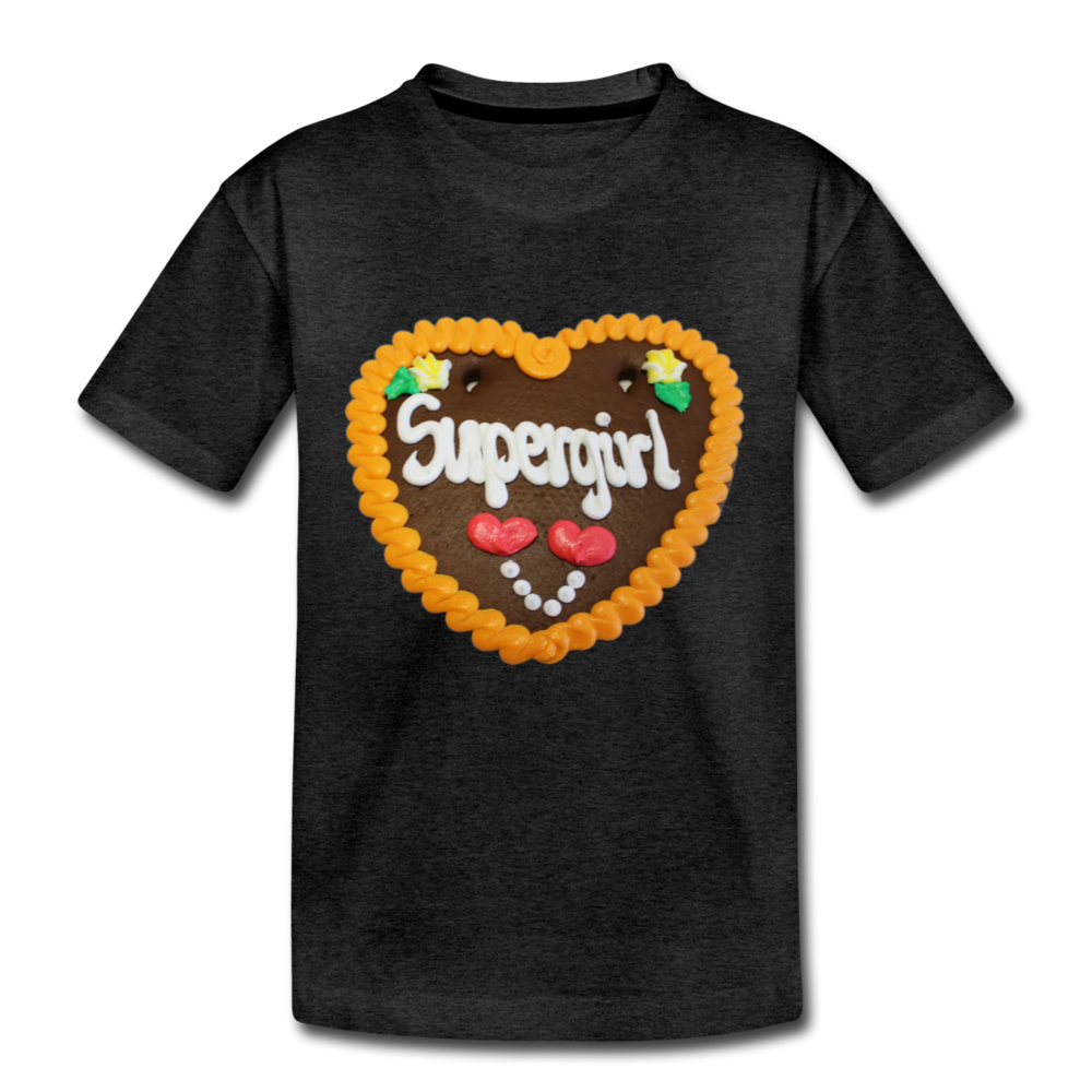 Kinder Premium T-Shirt Lebkuchenherz Supergirl - Anthrazit