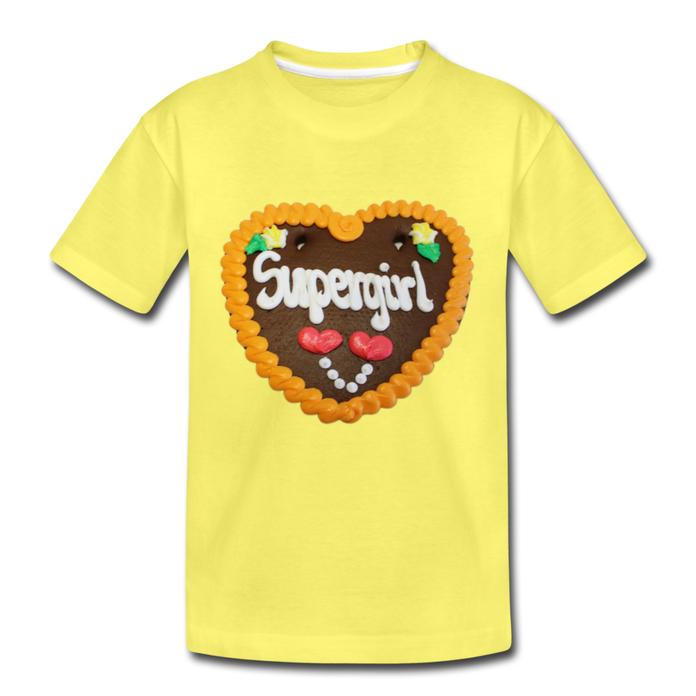 Kinder Premium T-Shirt Lebkuchenherz Supergirl - Gelb