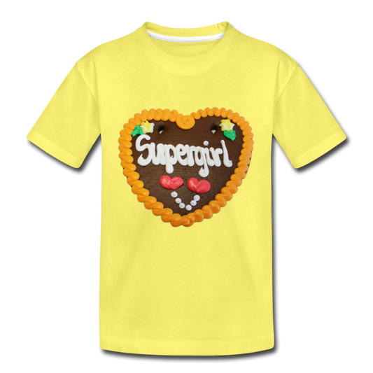Kinder Premium T-Shirt Lebkuchenherz Supergirl - Gelb