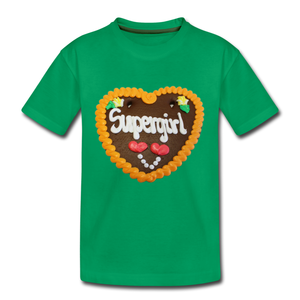 Kinder Premium T-Shirt Lebkuchenherz Supergirl - Kelly Green