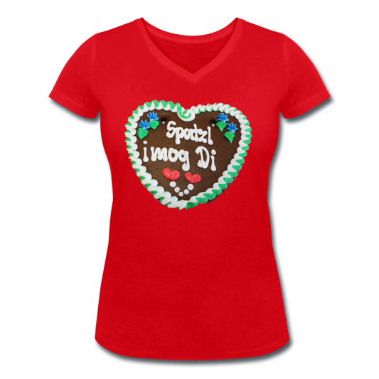 Damen - Frauen Bio-T-Shirt mit V-Ausschnitt von Stanley & Stella Lebkuchenherz Spatzl i mog  Di - Rot
