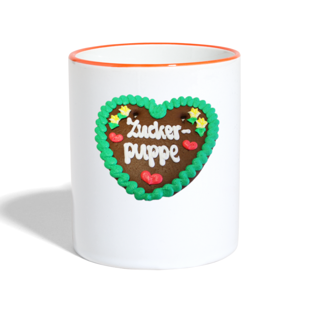 Tasse zweifarbig Lebkuchenherz Zuckerpuppe - Weiß/Orange