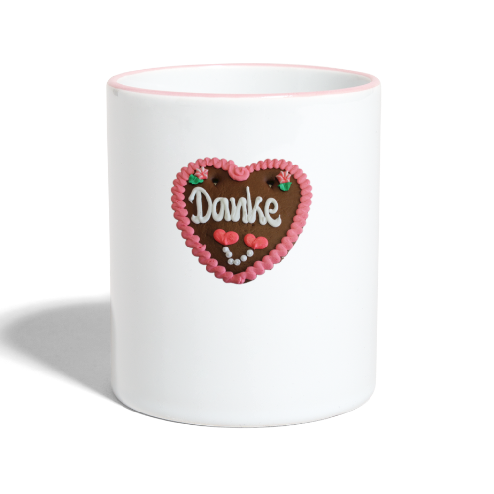 Tasse zweifarbig Lebkuchenherz Danke - Weiß/Pink