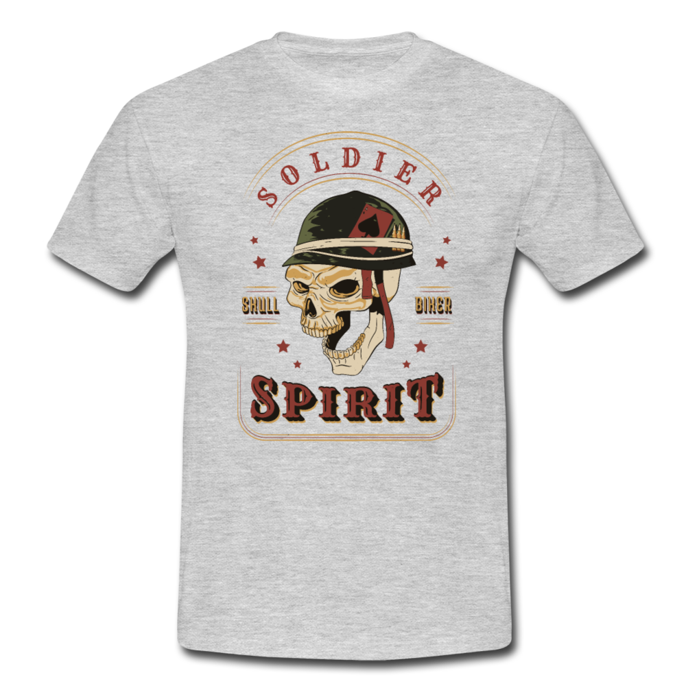 Herren - Männer T-Shirt Soldier -Soldat-Totenkopf  Biker- Motorradfahrer - Grau meliert