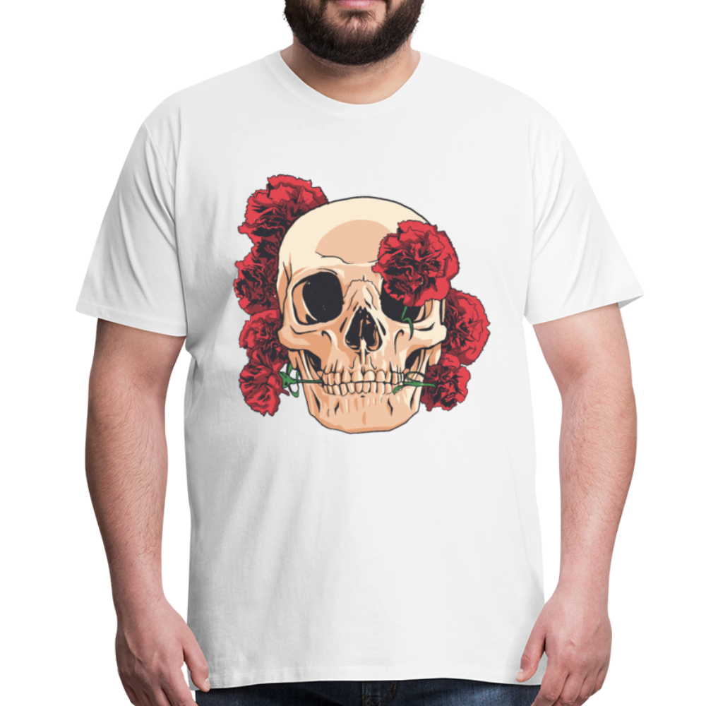 Herren - Männer Premium T-Shirt Totenkopf mit Rosen Design - Weiß