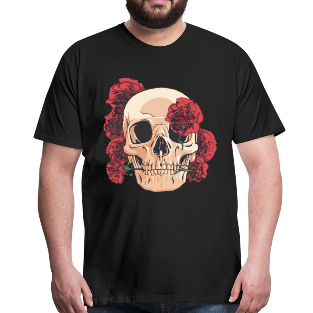 Herren - Männer Premium T-Shirt Totenkopf mit Rosen Design - Schwarz
