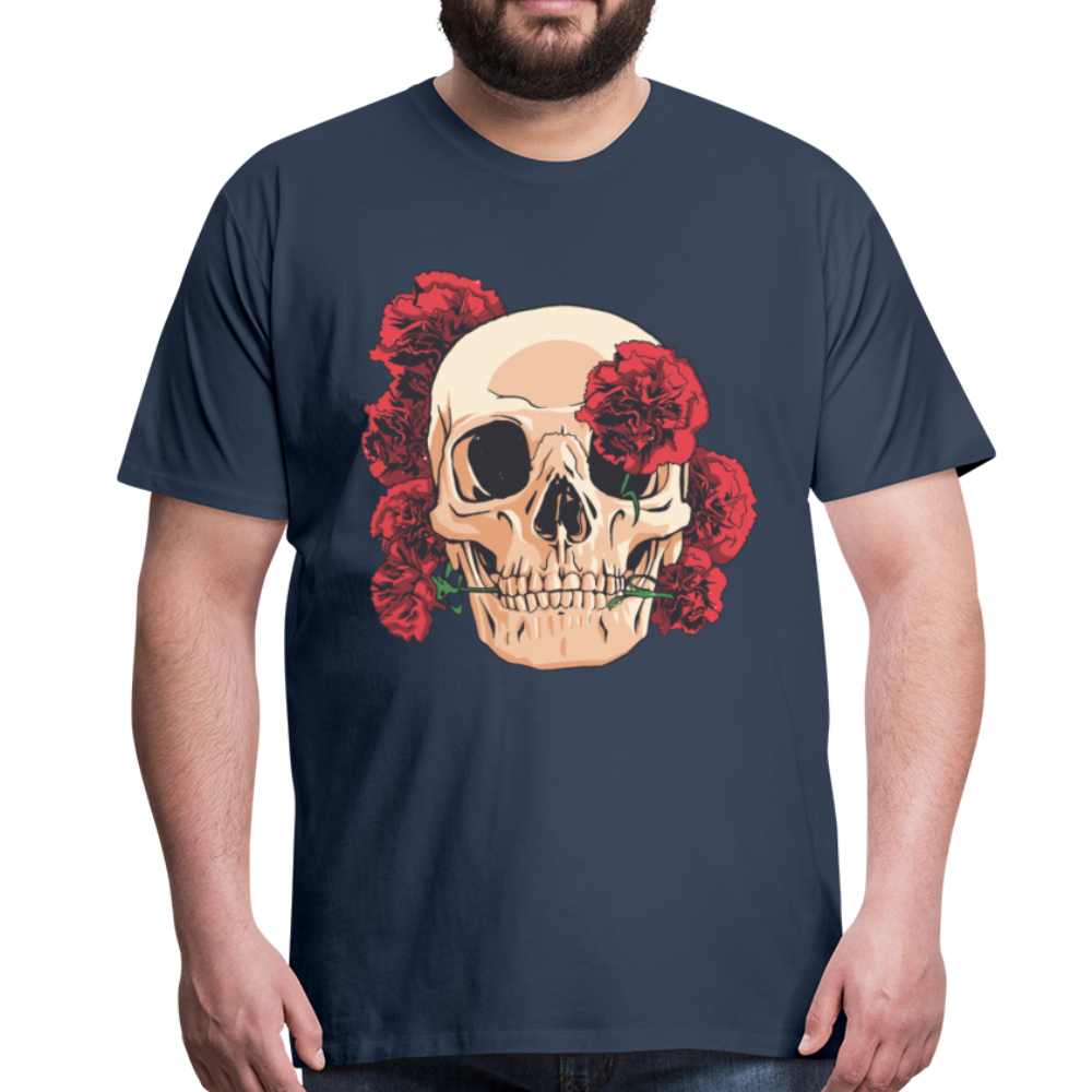 Herren - Männer Premium T-Shirt Totenkopf mit Rosen Design - Navy