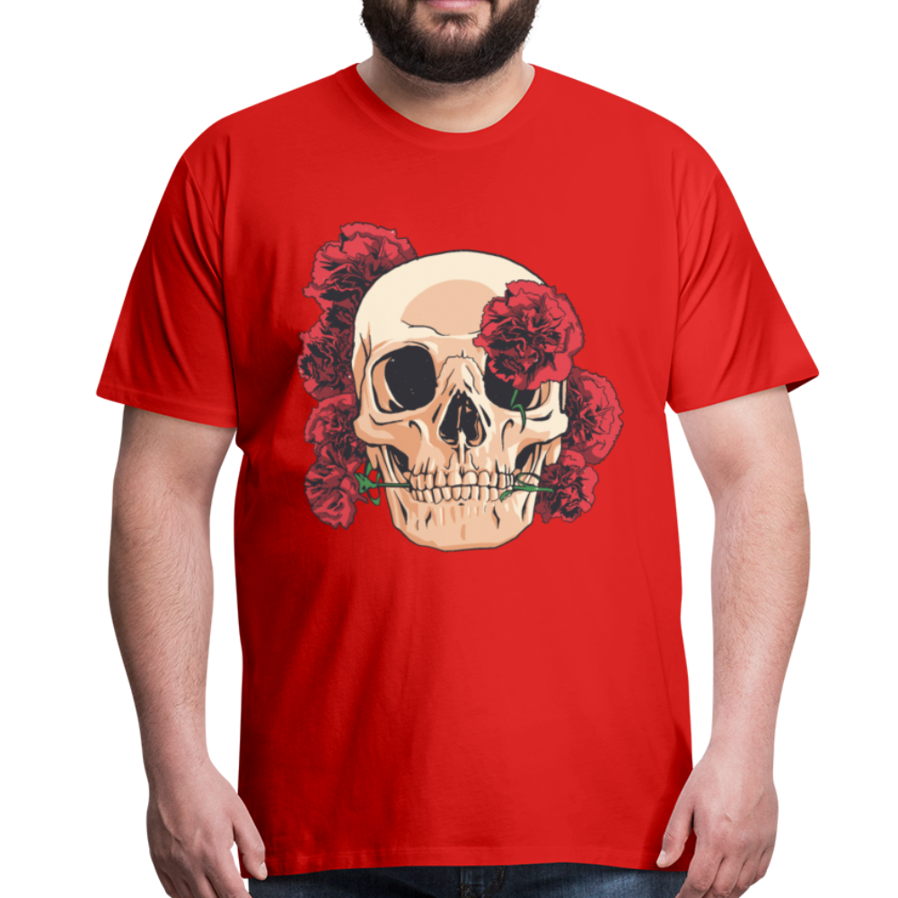 Herren - Männer Premium T-Shirt Totenkopf mit Rosen Design - Rot