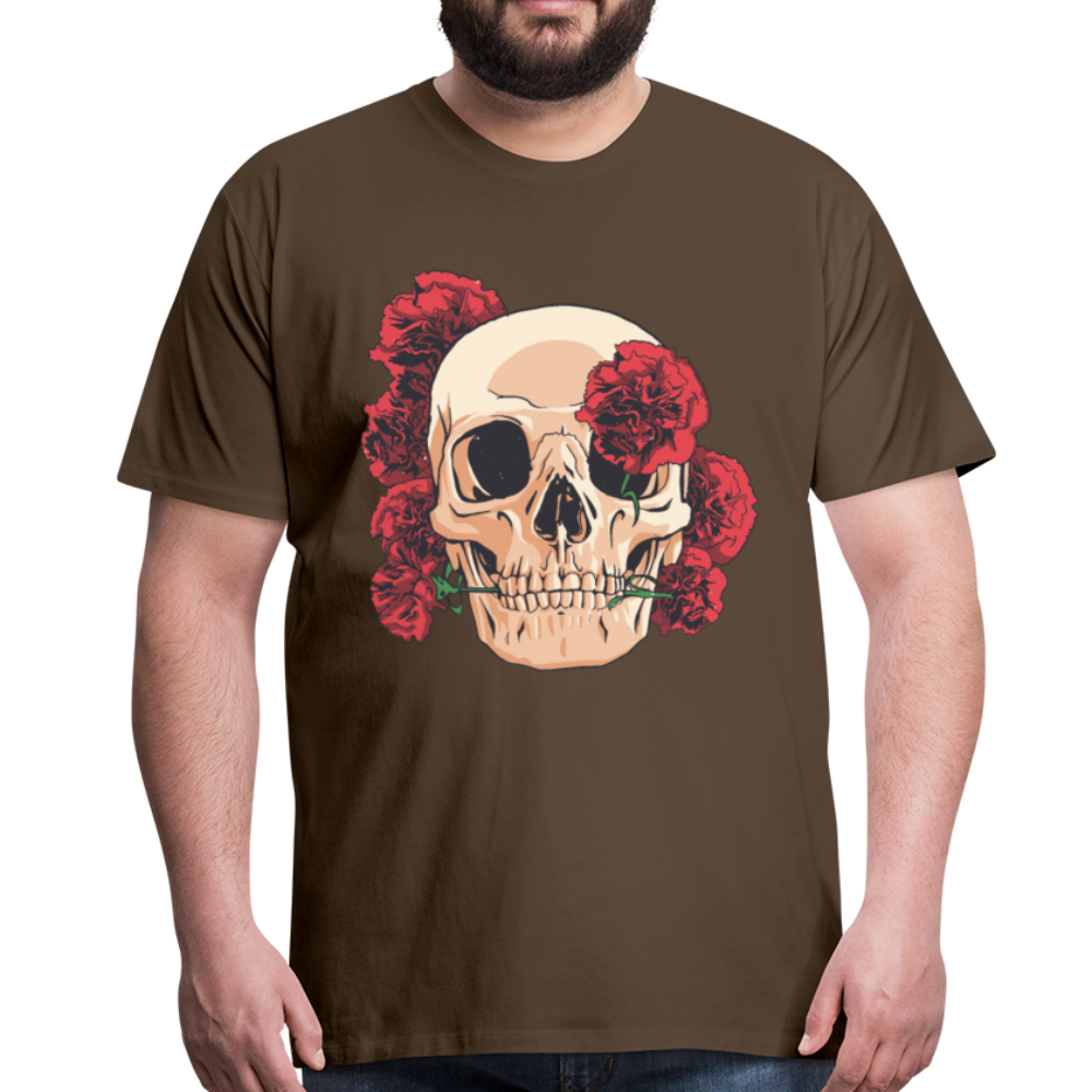 Herren - Männer Premium T-Shirt Totenkopf mit Rosen Design - Edelbraun