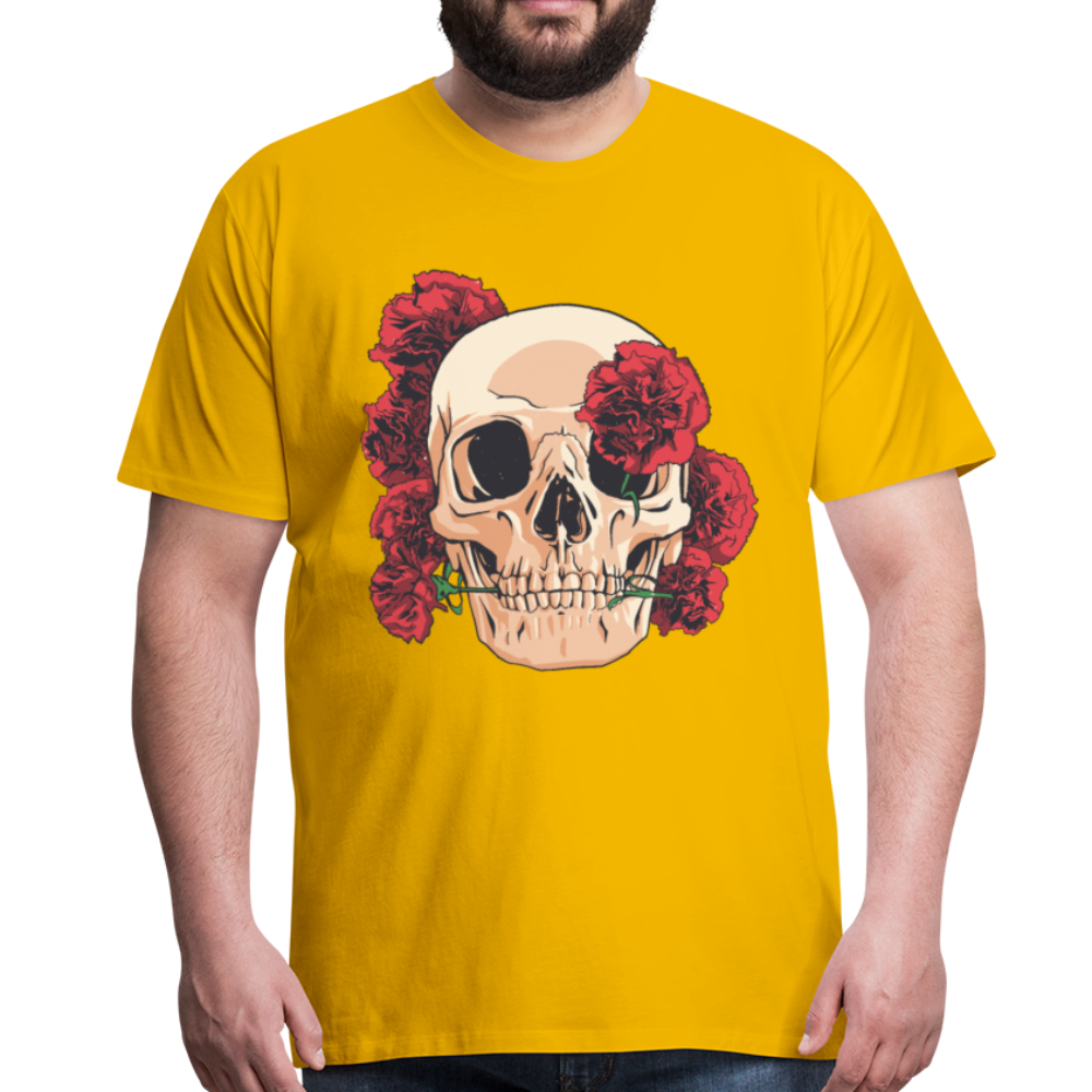 Herren - Männer Premium T-Shirt Totenkopf mit Rosen Design - Sonnengelb